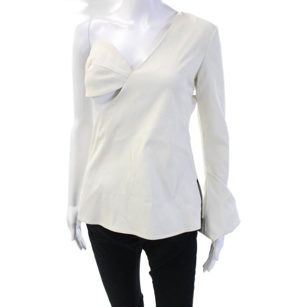 Beaufille Womens White One Shoulder Long Sleeve Blouse Cotton Elastane Size 4